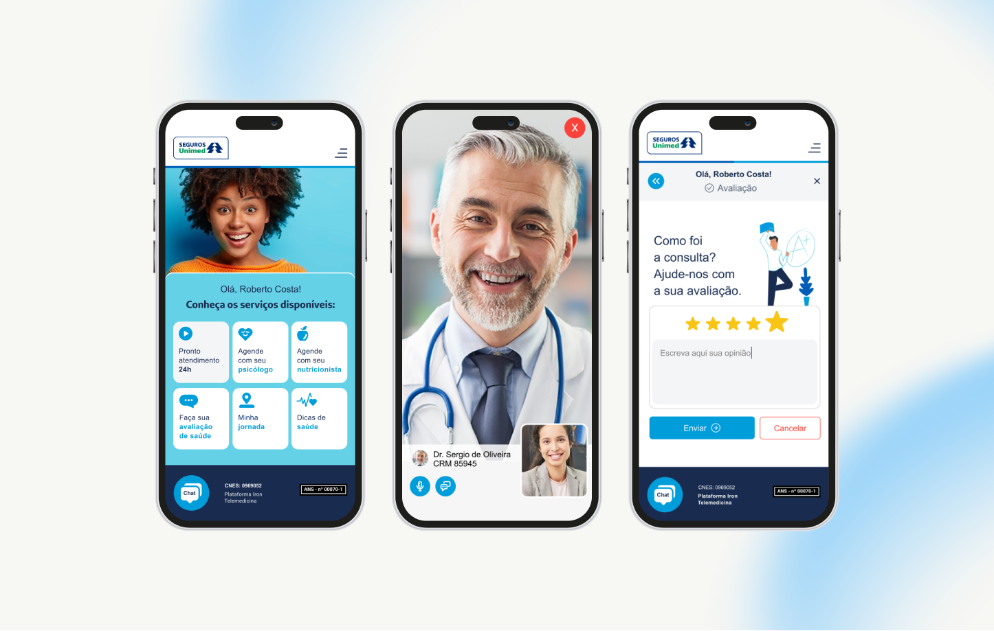Unimed Seguros video and chat consultation interface